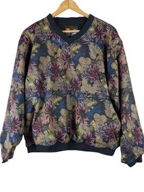Vintage Forrester's Performance Blue Floral Tapestry Pullover Size Medium